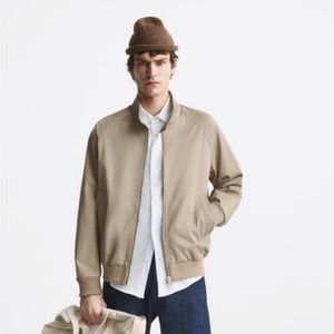 Zara High Collar Bomber Jacket Men’s size XL Taupe Brown / Khaki - New